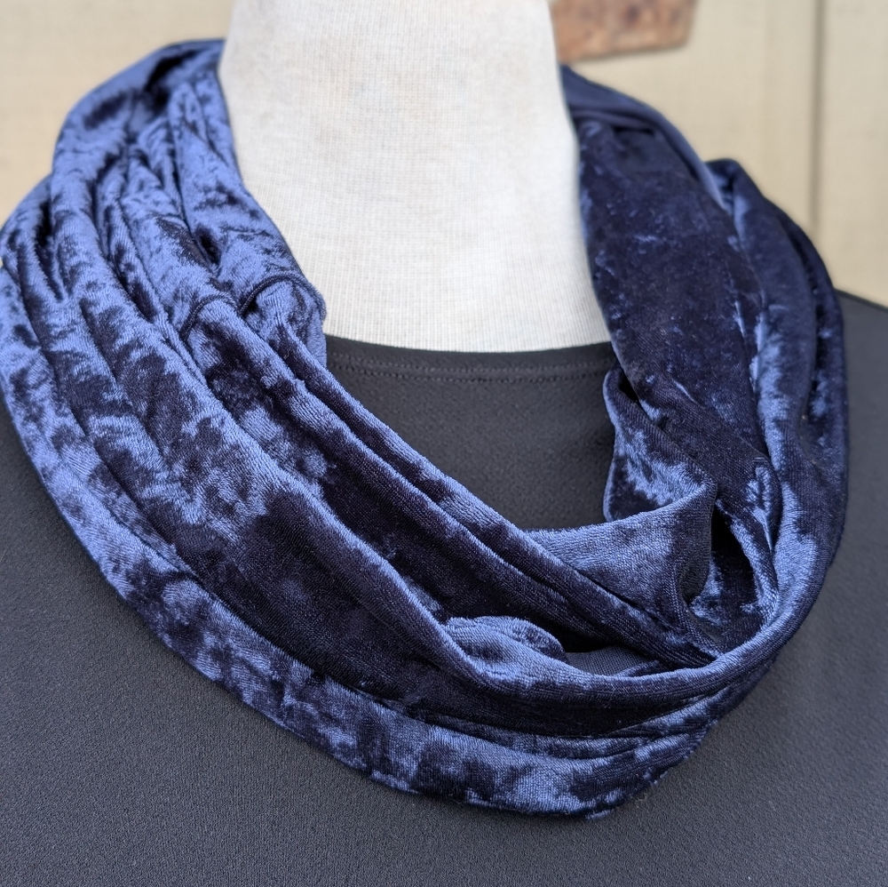 Deep Blue Velvet Infinity Scarf - Picture 3 of 5